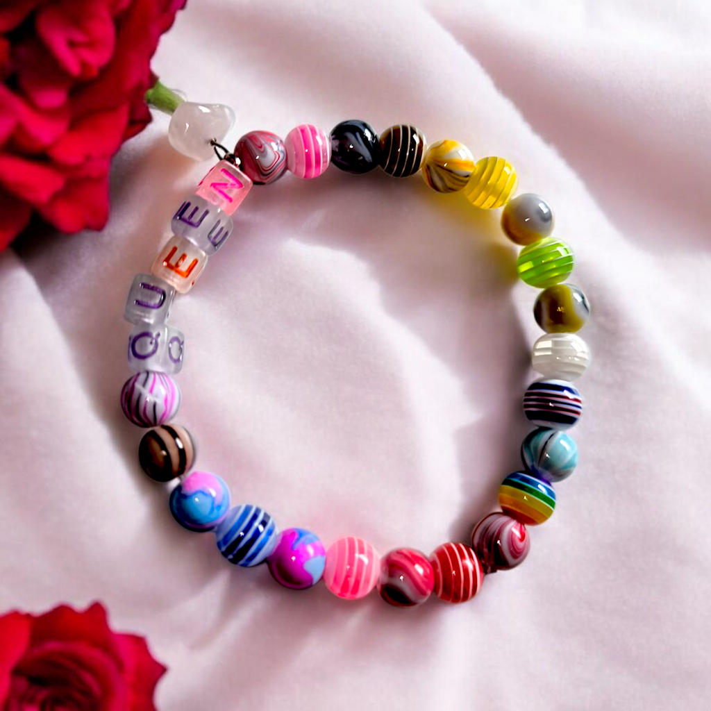 Partnerarmbänder „King & Queen“ – Liebe & Harmonie mit Rosenquarz und bunten Perlen