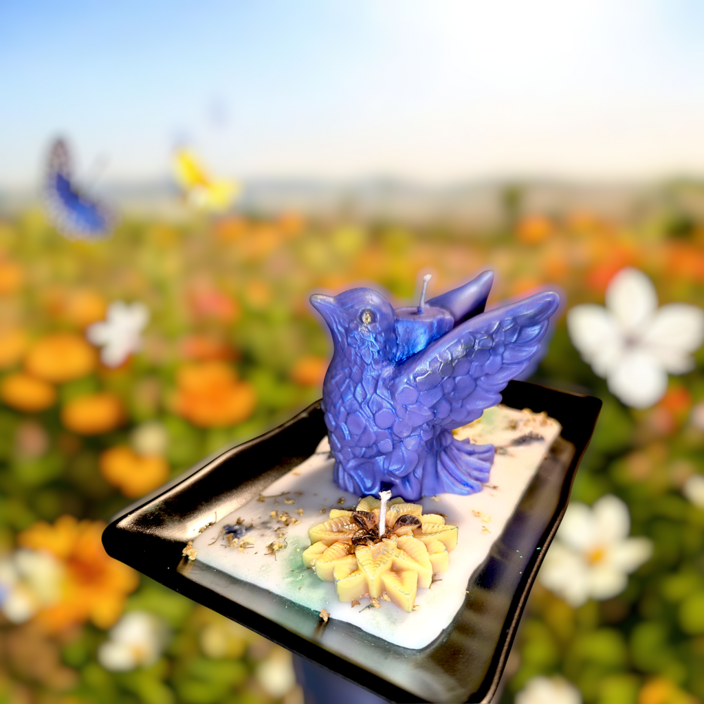 Aromakerze „Element Erde & Luft“ – Handgegossene Vogel- und Blumenform in hitzebeständiger Schale | Frischer, reiner Naturduft