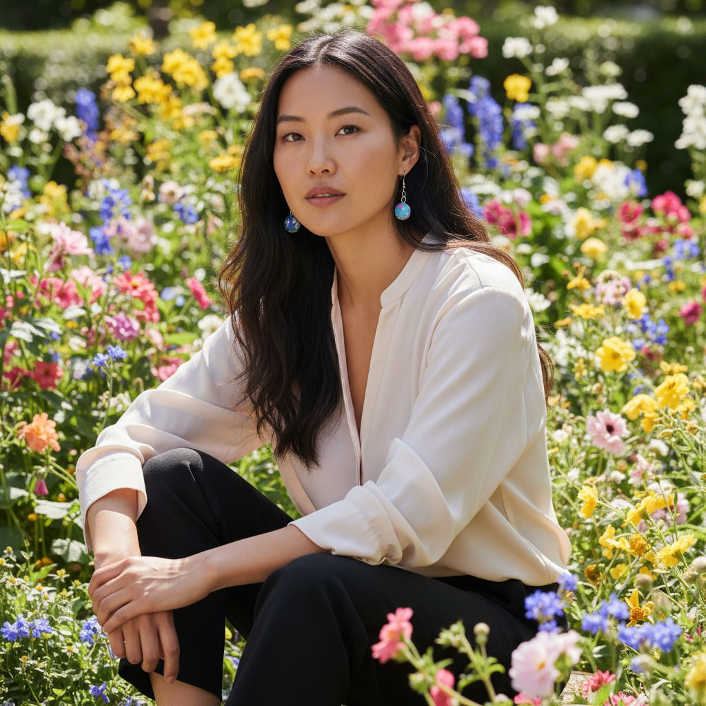 Handgemachte Kugel-Ohrringe in Blau mit Blumenmuster – Verspielter Boho-Schmuck voller Leichtigkeit