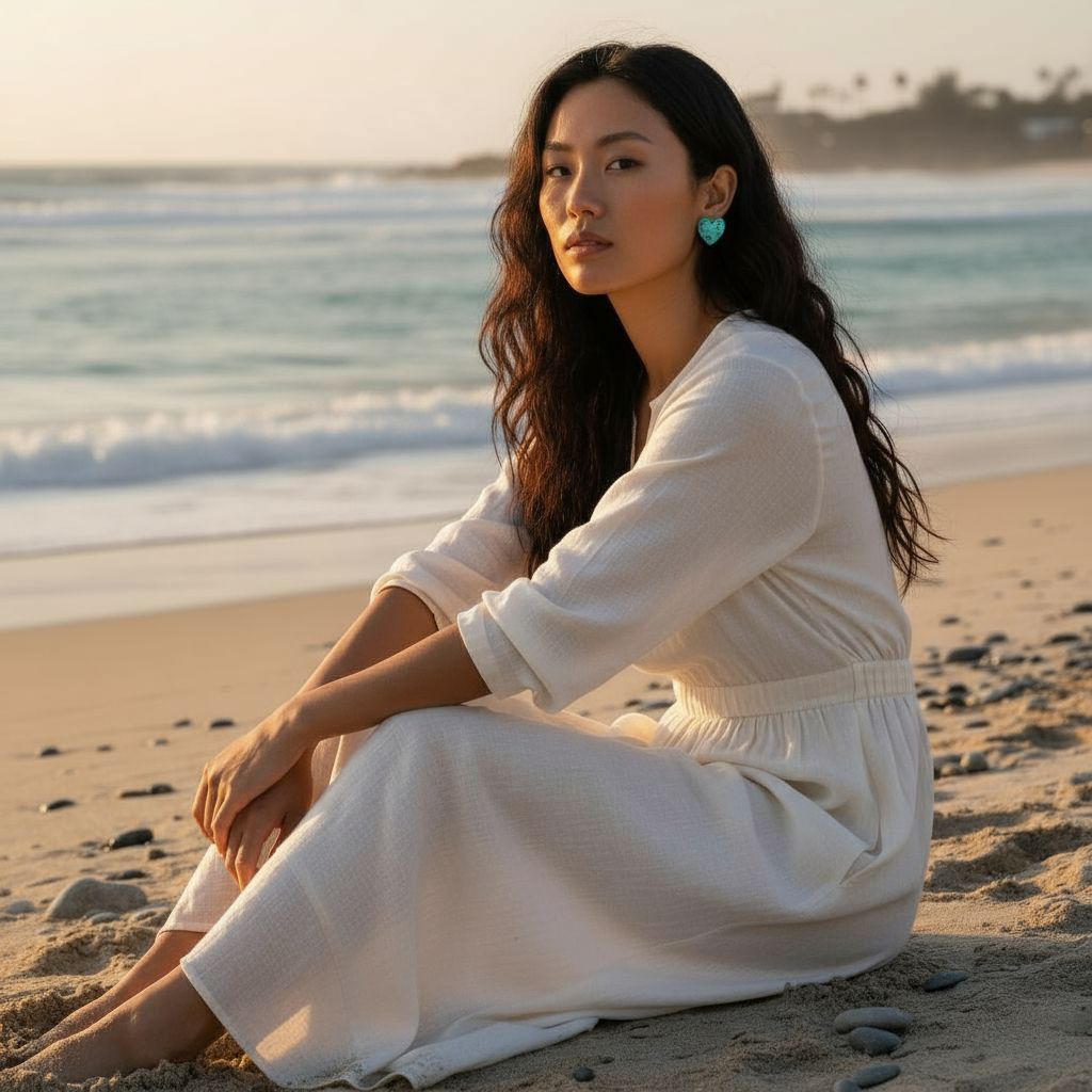 Handgemachte Herz-Ohrringe im Türkis-Look – Einzigartiger Boho-Schmuck