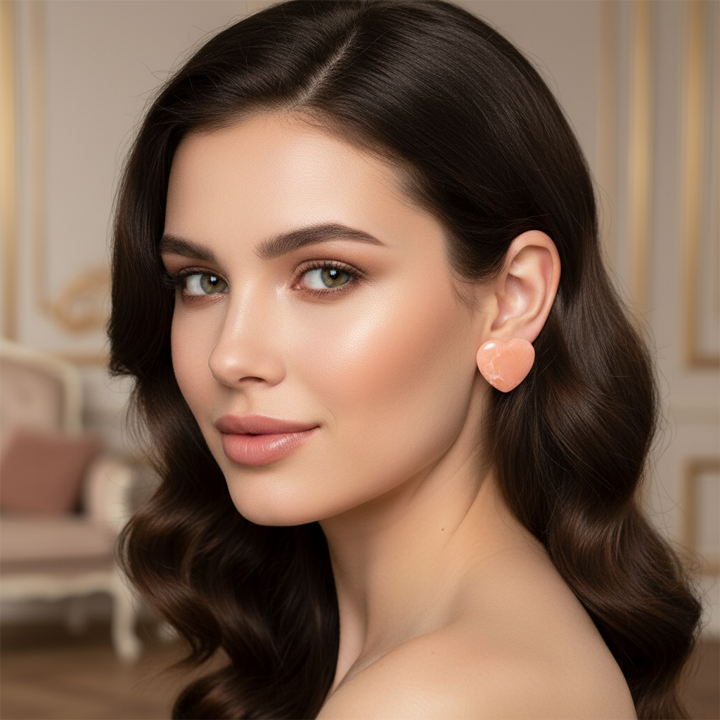 Handgemachte Herz-Ohrringe in zartem Apricot – Eleganter Nude-Look für jeden Anlass