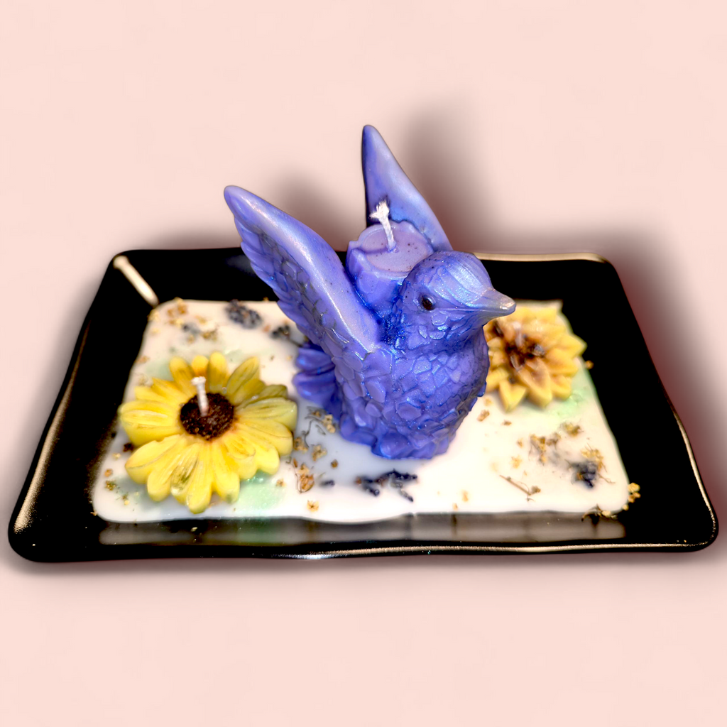 Aromakerze „Element Erde & Luft“ – Handgegossene Vogel- und Blumenform in hitzebeständiger Schale | Frischer, reiner Naturduft