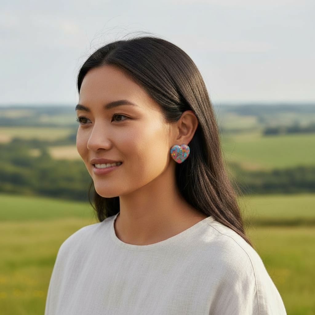 Handgemachte bunte Herz-Ohrringe – Fröhlicher Boho-Schmuck mit Künstler-Charme