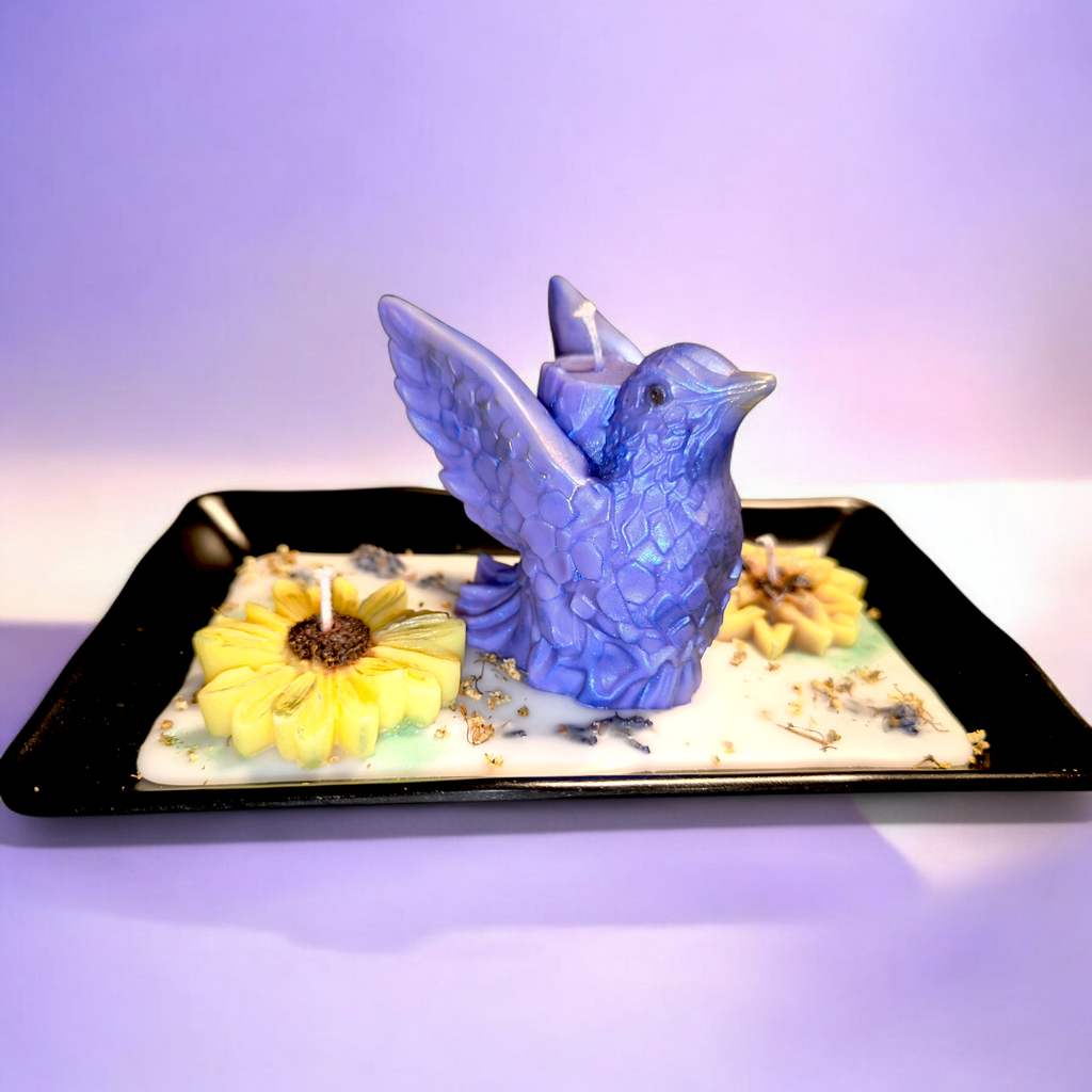 Aromakerze „Element Erde & Luft“ – Handgegossene Vogel- und Blumenform in hitzebeständiger Schale | Frischer, reiner Naturduft