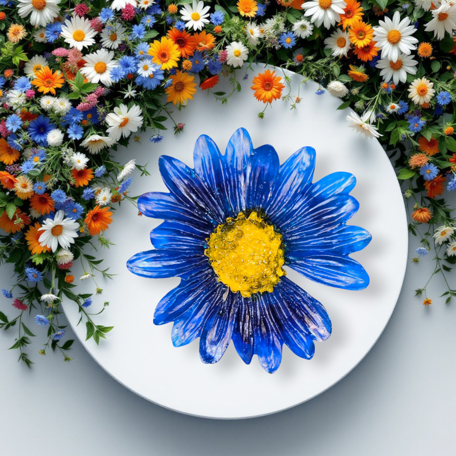 „Lavendelfeeling“ – Glycerinseife in Blütenform, blaue Margerite, beruhigender Lavendelduft